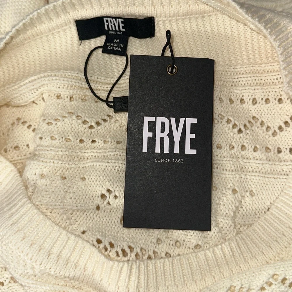 Frye and Co Cream Pointelle Knit Dolman Sleeve Sweater Women Medium Casual NWT